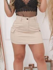 MABELDE Short And Plain Women's Cargo Skirt Stylish Elegant Sensual End Of Year - 米色 - 查看 3