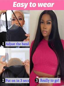 Glueless 4X4 Lace Front Straight Bob 4x4 8-38inch Buss Down Wig 150% Density Lace Closure Wig Without Glue Pre Plucked Glueless Wig Pre Cut Lace Brazilian Glueless Human Hair Wig Beginner Friendly Natural Black Color For Halloween Party - Natural & Black - View 7