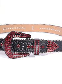 Rhinestone Embellished Cross Buckle Glittery Western Cowgirl Belt, Zinc Alloy Crystal Cross Studded Belt, Suitable For All Seasons Valentine's Day Valentines - A - Xem 5