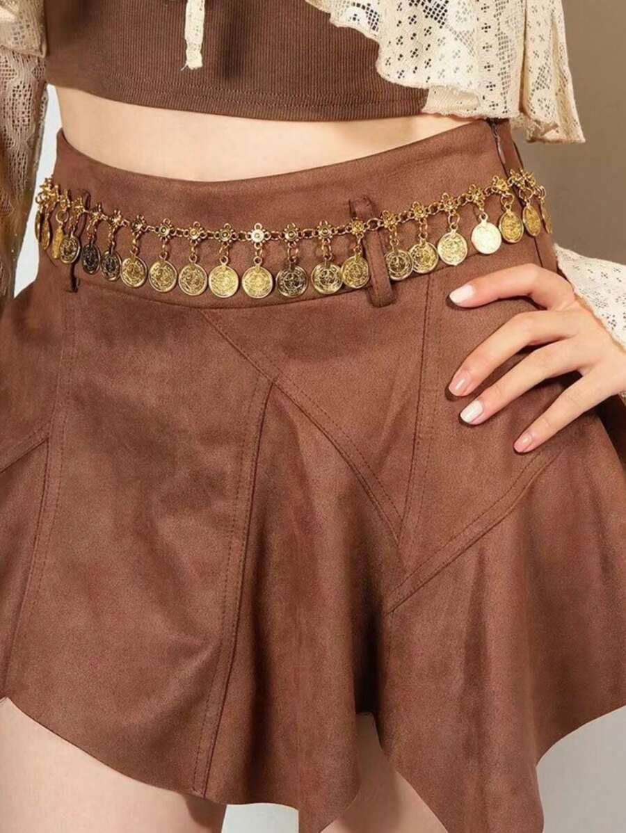 1pcs Thin Metal Waist Chain Decorative For Women Dress,Golden Belly Dancing For Halloween - vàng cổ - Xem 1