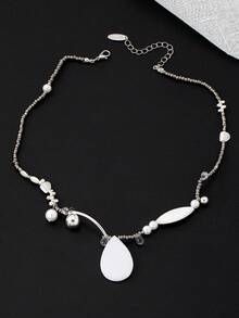 1 chiếc vòng cổ mặt dây chuyền thanh lịch phong cách Châu Âu và Mỹ dành cho phụ nữ, kiểu Pháp sang trọng, không đối xứng, thanh lịch phù hợp - mặt dây chuyền bất đối xứng - Xem 1