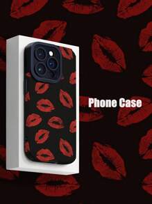1pc Burgundy Lip Printed 3D Embossed TPU Soft Anti-Fall Waterproof Phone Case Compatible With IPhone Shockproof Scratch Resistant