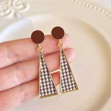 10 对/套复古千鸟格图案耳环，配珍珠和心形，金属吊坠耳环，休闲和工作装