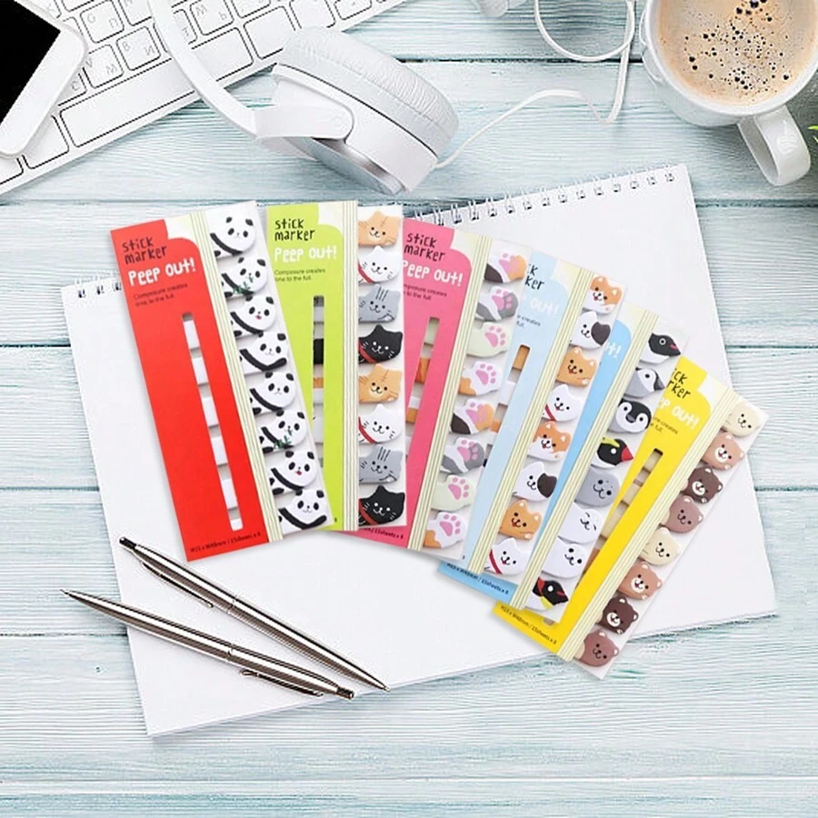 Văn phòng phẩm dễ thương, dấu trang hình động vật & giấy ghi chú & giấy nhớ & nhãn, cờ tài liệu cực kỳ hấp dẫn - Nhiều màu - Xem 1