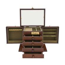 Boîte à bijoux en bois à 6 niveaux avec miroir et 4 tiroirs, organisateur de bijoux pour colliers, bracelets, montres. Idéal pour la rentrée scolaire et le stockage en dortoir.