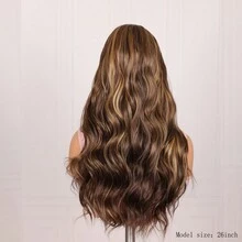 26 Inch 180% Density Ombre Brown-Blonde Long Wavy Synthetic Lace Front Wig, Soft Lace, Heat Resistant, No Glue Needed, 1 Piece - Ombre - View 8