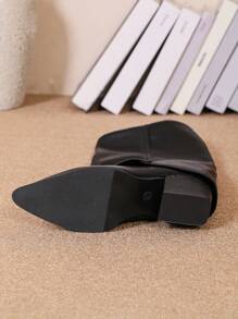 Botas de tacón cuña grueso con punta puntiaguda de estilo pantalón sexy para mujer, botas altas retro sobre la rodilla, combinables con leggings