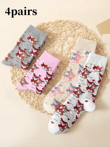 4 đôi tất cổ cao Little Fox nhiều màu cho nữ, dễ thương & thoải mái, tất đa năng dùng hàng ngày - Nhiều màu - Xem 1