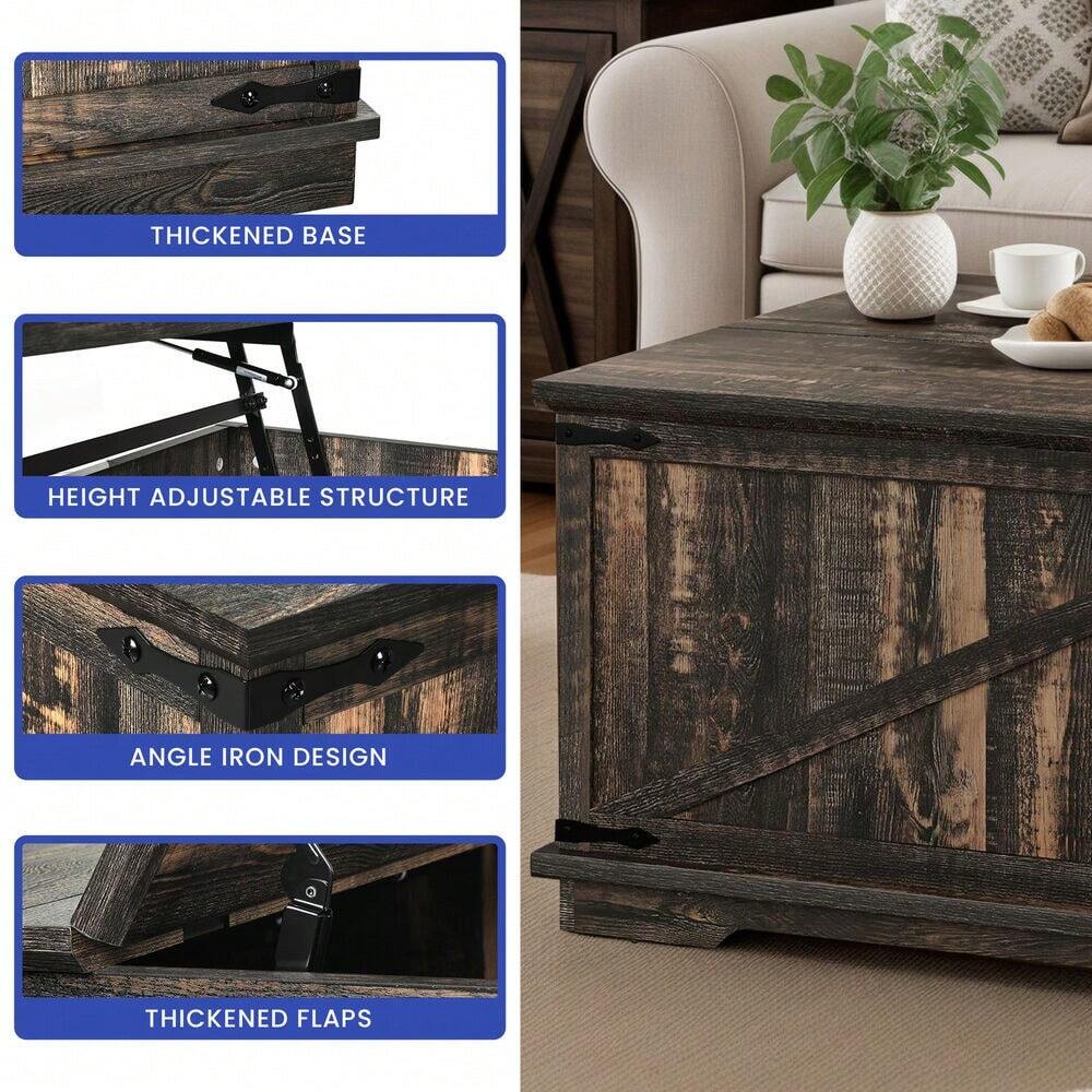 Dual Lift Top Coffee Table Rustic Square Hidden Storage Farmhouse