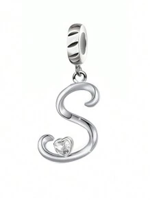 HuooNew 1pc Exquisite Cubic Zirconia Heart Decor Sterling Letter Sterling Silver DIY Pendant For Women For DIY Jewelry Making