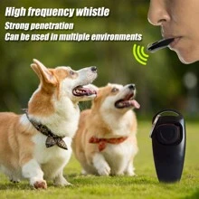 宠物训练响片腕带套装，彩色宠物响片，用于训练狗、猫、马、鸟、海豚、牛、山羊、兔子和其他动物。宠物响片 + 口哨训练套件（浅蓝色、粉色、黑色）