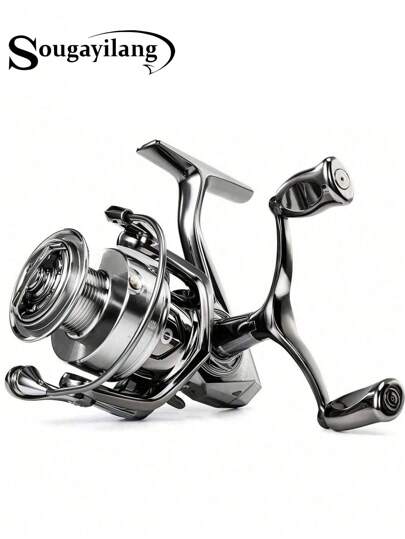 SOUGAYILANG 1Pc 4.7:1/5.0:1 Gear Ratio Silver Spinning Fishing Reel 1000-5000 Series CNC Aluminum Spool Left/Right Inter-Changeable Double Handle For Saltwater Fishing Tackle