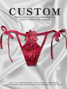 Custom Funny Text.Side Strap Underwear Women's Lace Sexy Large Size Light Luxury Strap Hollow T-Shaped Pants Low Waist T-Pants.Christmas.