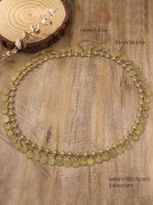 1pcs Thin Metal Waist Chain Decorative For Women Dress,Golden Belly Dancing For Halloween - vàng cổ - Xem 4