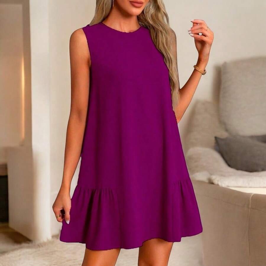 Women's Summer Dress, Flared Cut, Round Neck Dress, Sundress, Casual Dress Denise - 淡紫色 - 查看 1