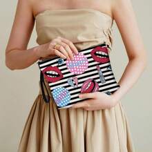 Polka Dot Lip Print Cosmetic Bag, Braided Strap Women Portable Toiletry Makeup Organizer - Multicolor - View 4