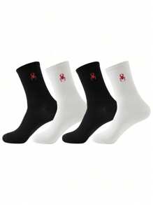 4 Pairs Unisex Crew Socks, Spider Web Design, Solid Color, Fashionable, Moisture-Wicking, Suitable For Any Shoes, Back To School, Fall, Halloween - Multicolor - View 4