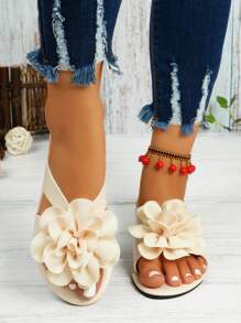 Sandálias femininas elegantes florais, chinelos confortáveis e casuais de verão, elegantes para uso diário