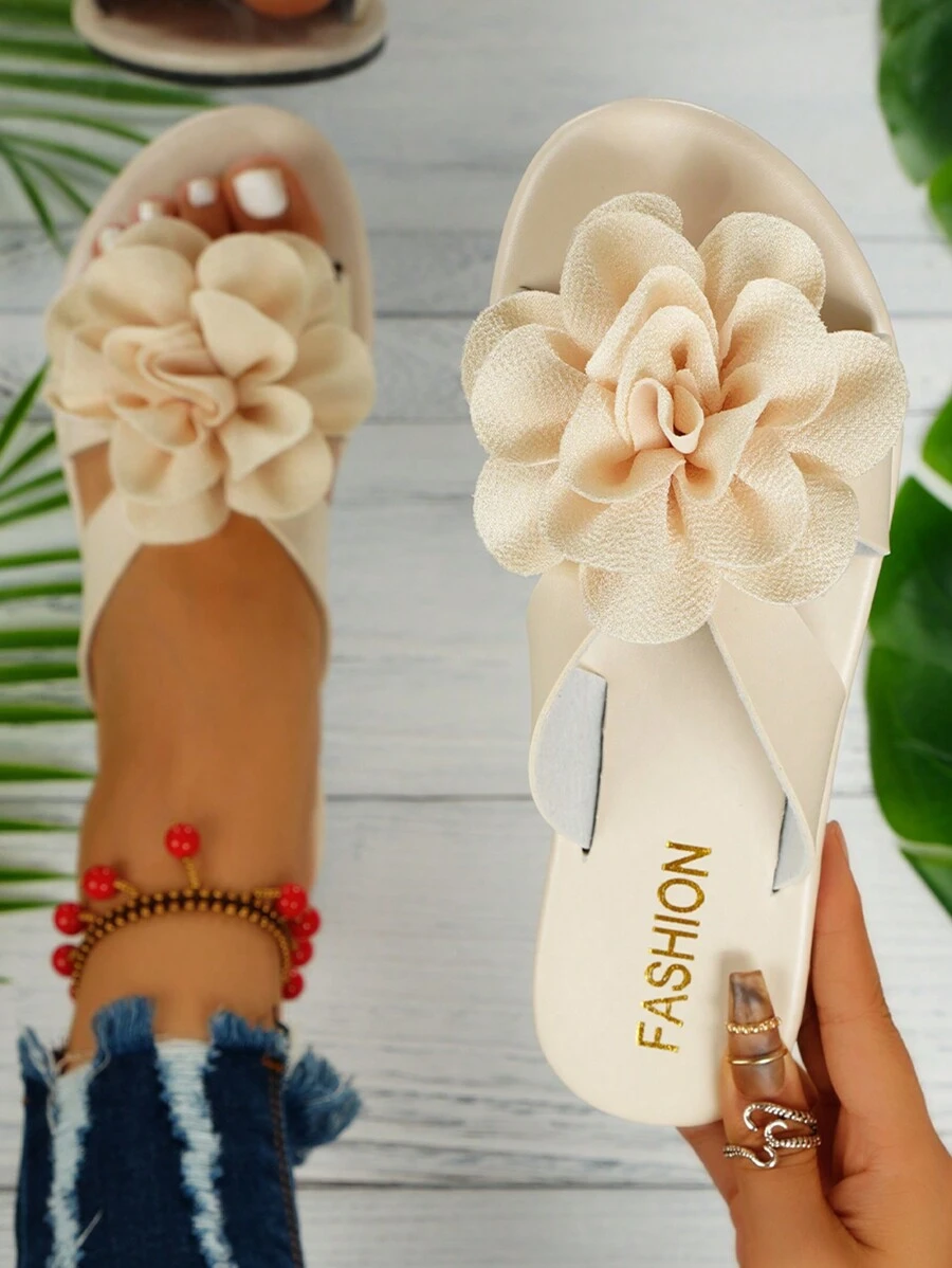 Sandálias femininas elegantes florais, chinelos confortáveis e casuais de verão, elegantes para uso diário