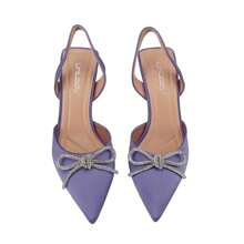Women's Royal Blue Hot Pink Green Purple Black Rhinestone Bow Slingback Stiletto Heels – Pointed Toe Mid Heel Pumps - 紫丁香色 - 查看 6