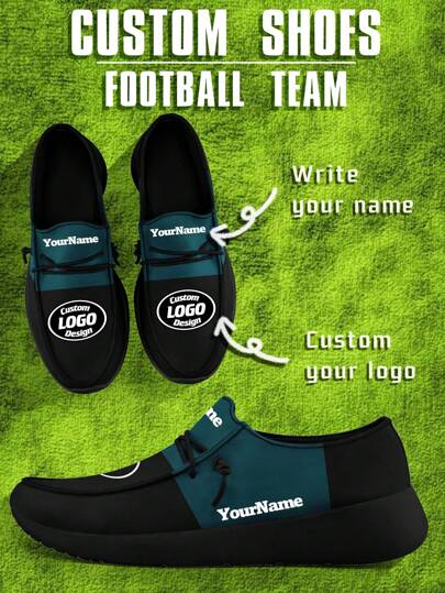 Men's Custom Logo Custom Name Loafers, Philadelphia Football Designed Lightweight Comfortable London Sole Canvas Shoes For Spring, Summer, Autumn And Winter, Slouchy Loafers, Personalized Fun Unique Gift For Mom/Dad/Her/Him/Girlfriend/Boyfriend/Wife/Husband/Friend