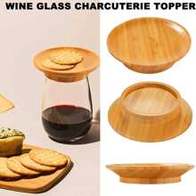 1pc Bamboo Wine Glass Cover, Multipurpose Party Dessert Server, Bug & Dust Proof Leak-Proof Round Bamboo Wood Lid For Wine Glass, Suitable For Party, Home Gatherings, Bars