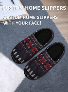 Women's Name Custom Christmas Slippers, Christmas Flowers Designed Lightweight Comfortable Soft Bottom Slippers For Women, Personalized Fun Christmas Gift For Mom/Dad/Her/Him/Girlfriend/Boyfriend/Wife/Husband/Friend