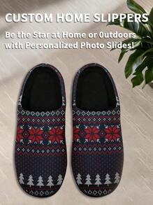 Women's Name Custom Christmas Slippers, Christmas Flowers Designed Lightweight Comfortable Soft Bottom Slippers For Women, Personalized Fun Christmas Gift For Mom/Dad/Her/Him/Girlfriend/Boyfriend/Wife/Husband/Friend