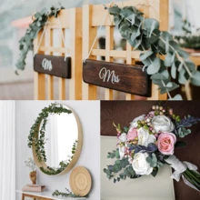 10 件桉树茎人造桉树叶人造绿叶树枝假花用于婚礼中心装饰春季复活节农舍家居装饰 - 墨綠色 - 查看 3