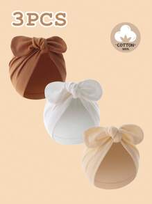3 件装婴儿蝴蝶结帽，柔软温暖的新生儿帽，适合全年使用，可作为礼物。