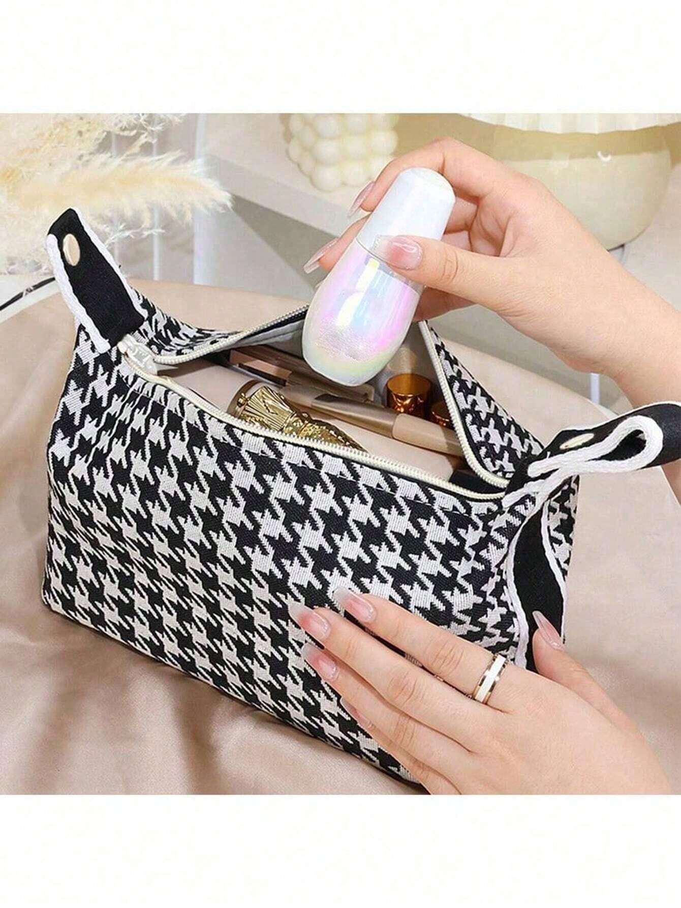 1pc LargeCapacity Canvas Letter Handbag, Multifunctional Cosmetic Bag
