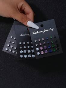 17KM 12/24/36 paires Ensemble de boucles d'oreilles clous en zirconium cubique pour hommes, port casual quotidien et cadeau - Argent - Voir 17