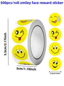 1卷/3卷/5卷装 可爱笑脸奖励贴纸，每卷500张，2.5厘米自粘贴纸，带封口胶带包装，可用于礼品、装饰和封口，笑脸贴纸可供教师奖励学生，也可用作标签贴纸、早教教学贴纸、剪贴簿/日记/信封/卡片装饰贴纸，以及送给家人、朋友、同事的礼物，也可用于学校用品、圣诞节礼物、复活节礼物和节日礼物。 - 多色 - 查看 2