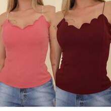 Kit 2 Women's Cloud Blouses Blouse With Padded Bra And Comfortable Straps - hoa hồng và rượu vang - Xem 2