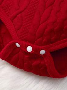 Baby Girls' Hooded Bodysuit With Contrast Collar And Pants Set, For Christmas - Red - View 8