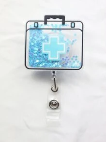 Cute Glitter Sequins Cartoon Medicine Box Needle Tube Pill Nurse Clothes Stethoscope Shaped Acrylic Badge Reel Retractable With Clip Id Card Badge Holder For Medical Professionals And Office Workers Perfect Gift For Nurses And Doctors,School Supplies,Back To School - Multicolor - View 9