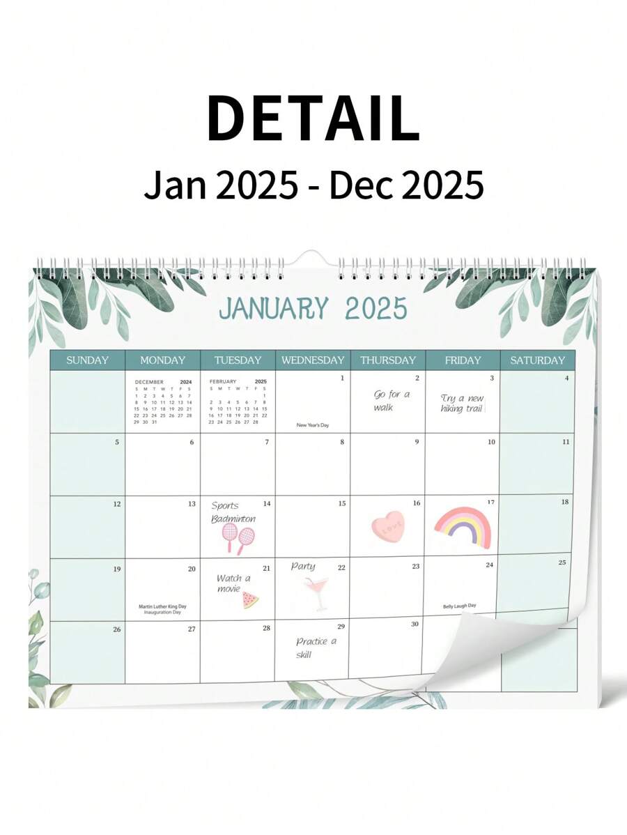 Jan 2025 - Dec 2025 Wall Calendar 12 Months Yearly Calendar With Julian