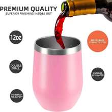 (4 Pack) 12 Oz Stainless Steel Wine Tumbler With Lid And Straw, Stainless Steel Travel Mug For Hot And Cold Drinks, Wine, Coffee, Cocktails, Christmas Drinks, Home And Gifts - Hồng - Xem 2