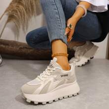 2025春秋新款女士运动鞋，圆头系带厚底休闲舒适轻便鞋，尺码35-40 - 米色 - 查看 6