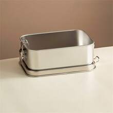 1pc Stainless Steel Bento Box Metal Lunch Box Food Storage Containers Metal Lunch Container, Lockable Clips To Leak Proof, Reusable Dishwasher Friendly Lunch Snack Boxes For Work,School Supplies - Silver - View 10