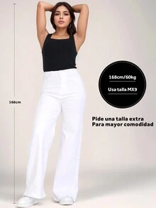 White Straight Tube Wide-Leg Jeans, Fashionable Comfortable Ripped, High-Rise Style