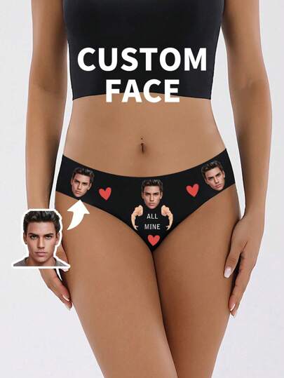 1pc Customized Casual Daily No Show Brief Fashionable,Colorful,Funny Custom,Personalized,Unique,Customized Finds,Christmas Gift,Personalized Gifts For Men/Women,Lingerie,Winter Fashion,Panties,Underwear,Thongs Ideal Gifts For Her Family,Friends Living Room,Bedroom,For Christmas,For Winter,For Fall/Autumn,For Holiday,Customized Women Panties,Delicate Romance