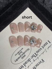 10 片/包浅粉色梯形闪亮柔软小猫水钻美甲贴花，手工美甲贴片适合日常和约会佩戴按压指甲美甲用品 - 淺粉色 - 查看 11