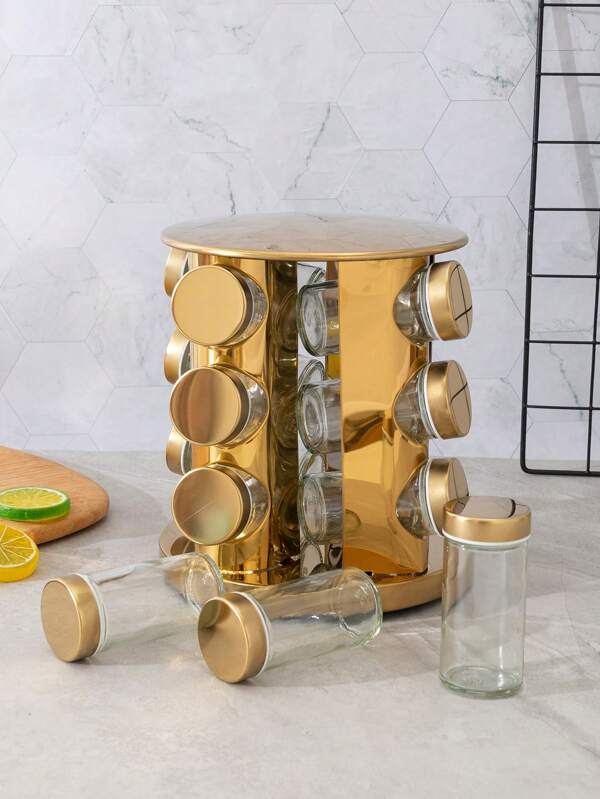 1 Set, Spices And Seasonings Sets, Revolving Countertop Spice Rack With Spice Jars, Spice Tower Organizer For Countertop Or Cabinet, Multifunctional Rotating Seasoning Organizer With Spice Bottle, Kitchen Spice Storage Rack, Kitchen Accessories