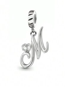 HuooNew 1pc Exquisite Cubic Zirconia Heart Decor Sterling Letter Sterling Silver DIY Pendant For Women For DIY Jewelry Making