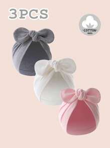 3 件装婴儿蝴蝶结帽，柔软温暖的新生儿帽，适合全年使用，可作为礼物。