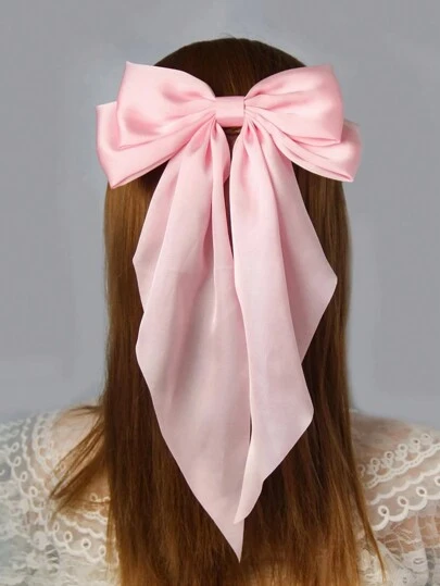 1pc Pink Elegant Retro Solid Color Bow Hair Clip With Ribbon Decor, Suitable For Daily Wear, Holiday Gifts, Parties, Valentine's Day, Hair Claw Clip, Hair Accessories, School Supplies, Beauty Accessories, Head Accessories, Hairpin