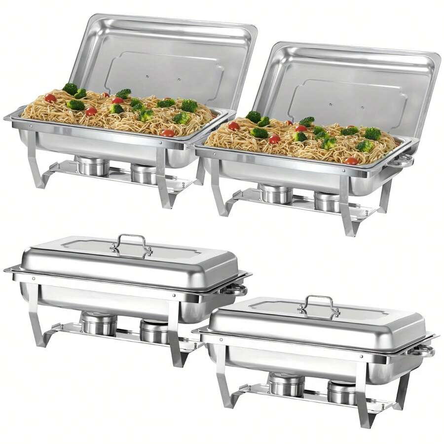 4 Packs 8QT Full Size Chafing Dish Buffet Set, Stainless Steel Food Warmer Kit With Lids, Food Pans, Water Pan And Fuel Holders For Restaurant Catering Parties Weddings