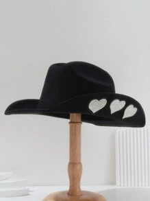 1pc Unisex Unique Solid Shiny Faux Pearl & Crystal Heart Design Head Band Hat, Novelty Punk Style Cowboy Hat, Bride Veil Hat For Gift - Heart - View 10