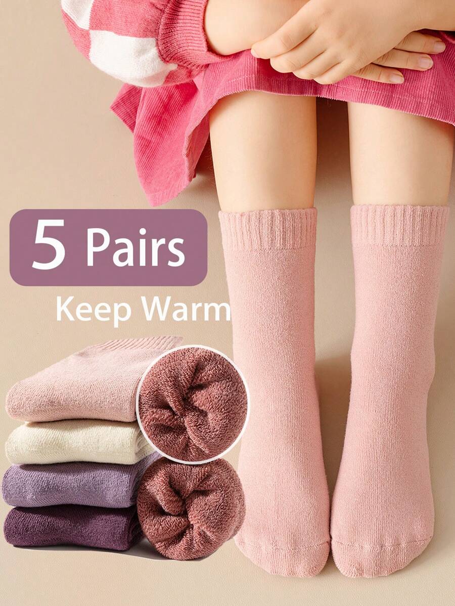 5 đôi tất cổ cao giữ ấm màu trơn cho trẻ em, mùa thu/đông - Nhiều màu - Xem 1